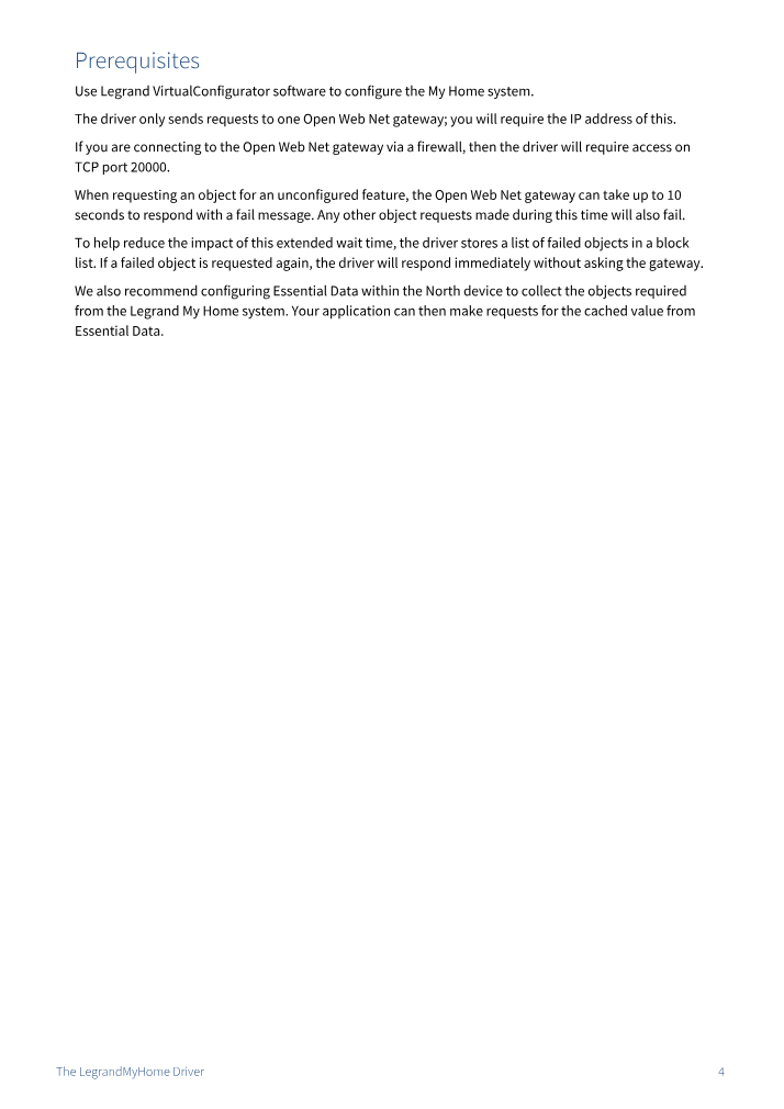 Preview thumbnail of page 4 of the LegrandMyHome Driver Manual PDF document.